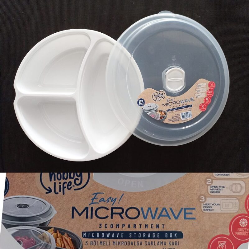ظرف نگهدارنده هوبی لایف 3 قسمتی مایکروویوی رنگ سفید  کد 021393