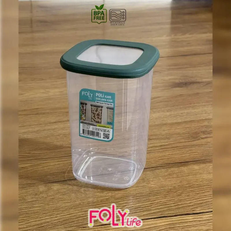 بانکه مربعی درب سیلیکونی فولی لایف ترکیه استوانه ای 1200 میلی  لیتری چهاررنگ کد Poli Kare 0711