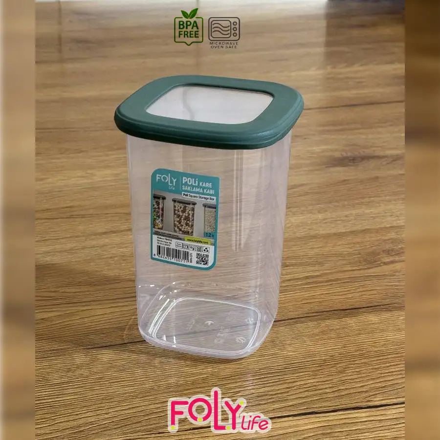 بانکه مربعی درب سیلیکونی فولی لایف ترکیه استوانه ای 1200 میلی  لیتری چهاررنگ کد Poli Kare 0711 - تصویر 7