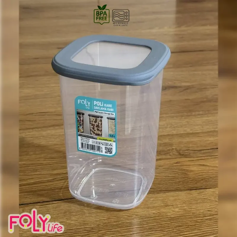 بانکه مربعی درب سیلیکونی فولی لایف ترکیه استوانه ای 1200 میلی  لیتری چهاررنگ کد Poli Kare 0711