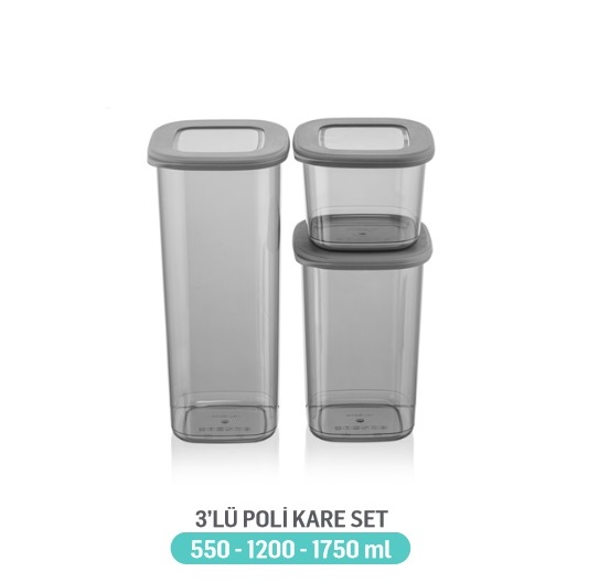 0834-1.jpg ست سه سایز بانکه مربعی درب سیلیکونی فولی لایف ضدنشتی (Poli Kare) کد 0834 - تصویر 1