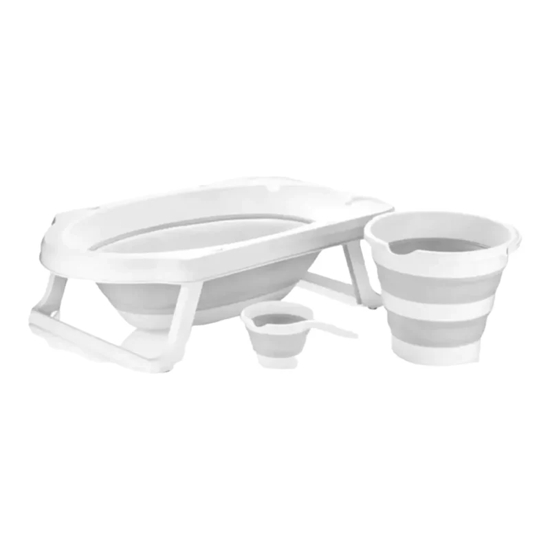 سرویس وان کودک (حمام  تاشو آکاردئونی)- ست 4 تکه طوسی سفید- هوبی لایف  کد 091106