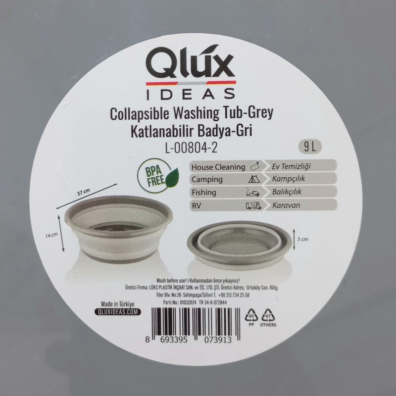 لگن تاشو گرد کیولوکس مدل لارا 9 لیتری رنگ طوسی کد L008042