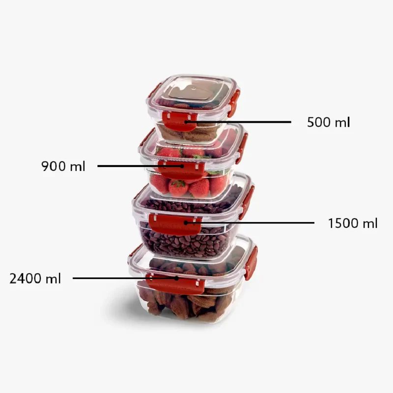 ست ظرف نگهدارنده مربعی  وکیوم دنیاپلاستیک ترکیه-چهار تکه-کد MASTER 30808