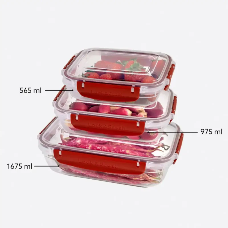 ست ظرف نگهدارنده مستطیلی وکیوم دنیاپلاستیک ترکیه-سه تکه-کد MASTER 30846