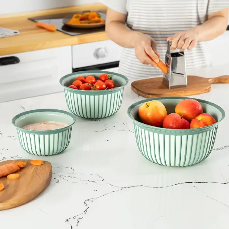 ست کاسه فولی لایف ترکیه رنگ سبز- سه سایزی (۱+۲+۳ لیتری) مدل LINEA کد 7116