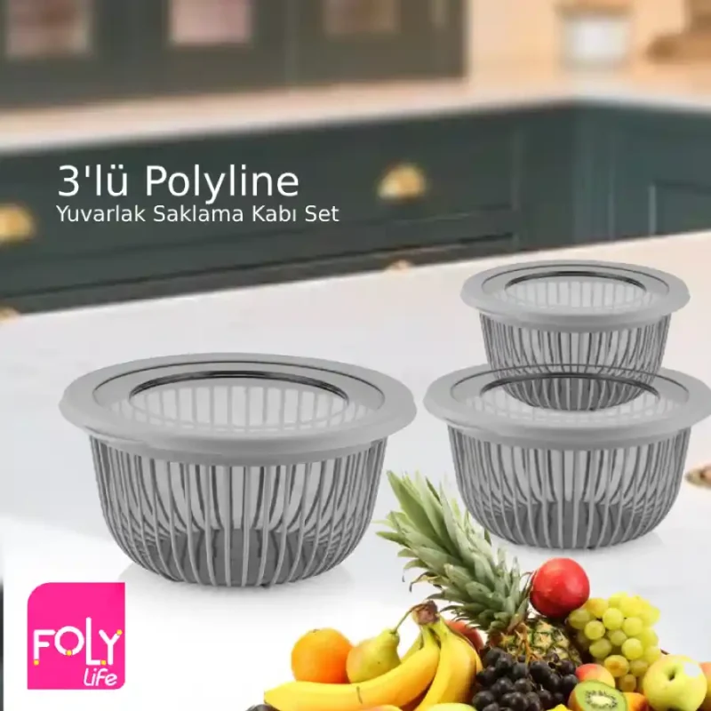 ست ظرف نگهدارنده کاسه گرد خطی فولی لایف درب سیلیکونی چهاررنگ کد POLY LINE 8595
