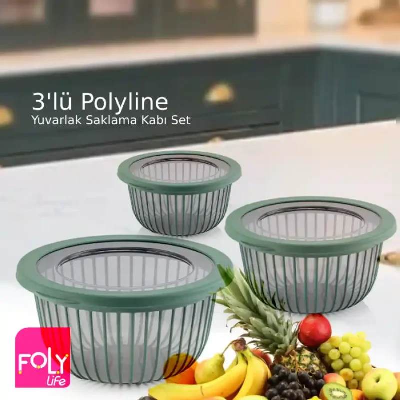 ست ظرف نگهدارنده کاسه گرد خطی فولی لایف درب سیلیکونی چهاررنگ کد POLY LINE 8595