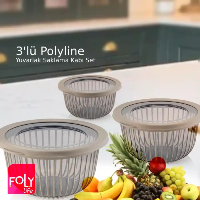 ست ظرف نگهدارنده کاسه گرد خطی فولی لایف درب سیلیکونی چهاررنگ کد POLY LINE 8595