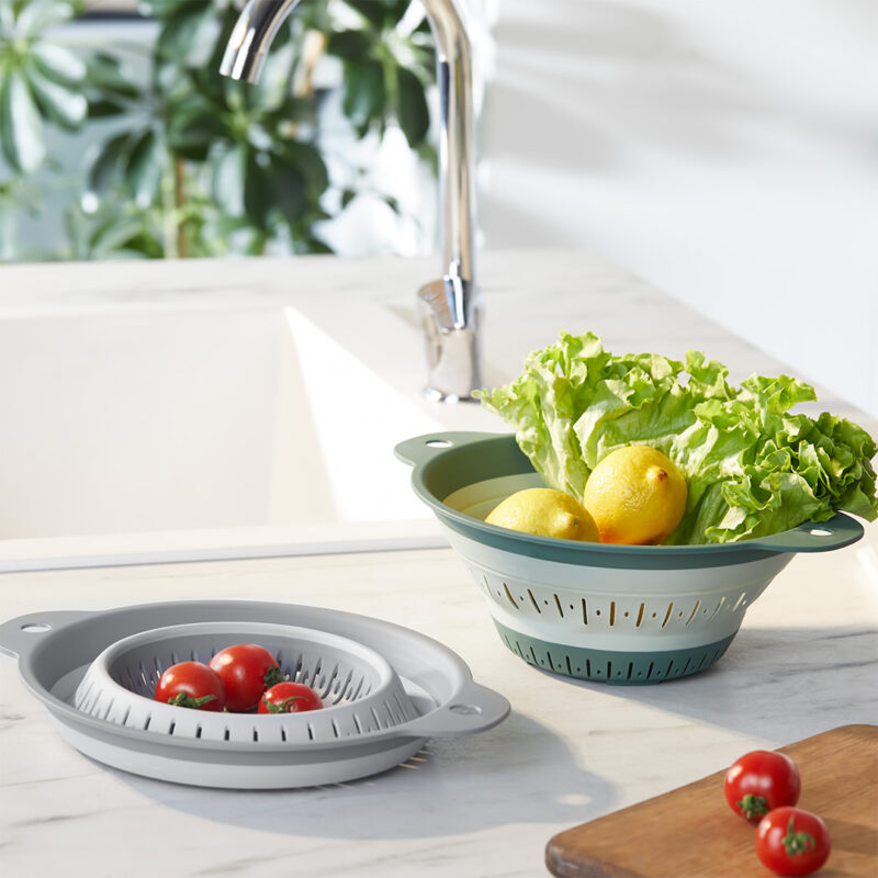 آبکش گرد تاشو کیولوکس مدل نیلا  رنگ طوسی کد L009132