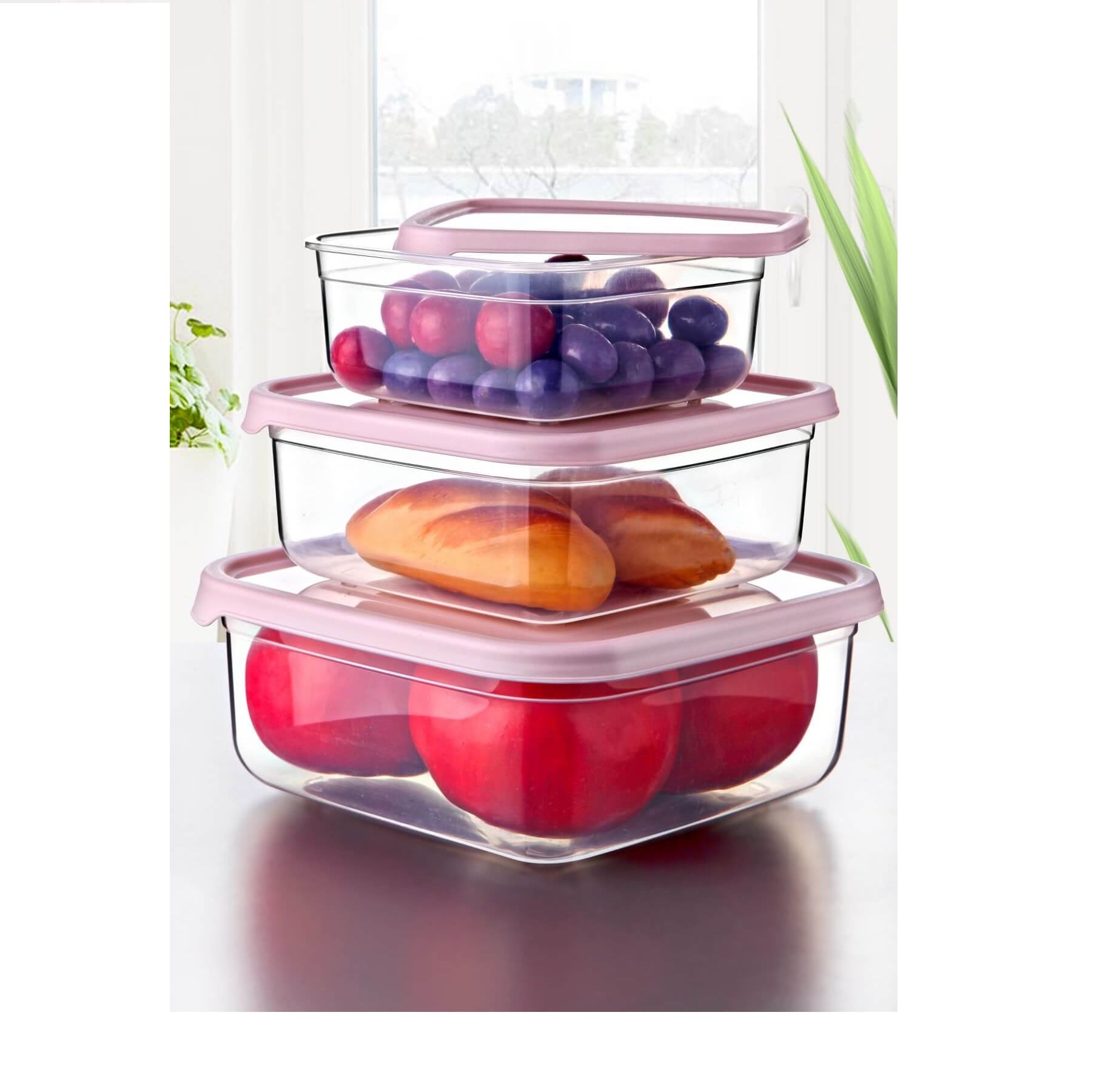 Nandy-Home-3-lu-Set-Embox-Kare-Erzak-Gida-Saklama-Kabi-compressed.jpg ظرف نگهدارنده مربعی مواد غذایی-رنگ کالباسی-سه سایز-برند کیولوکس ترکیه LN-5123 - تصویر 1