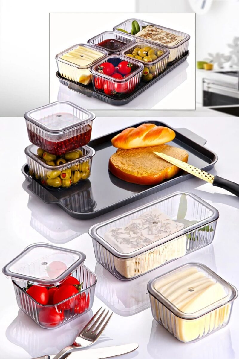 ست ظروف  درب دار صبحانه  -سرویس 5 پارچه +سینی  برند کیولوکس LN-5297