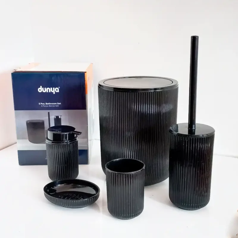 ست بهداشتی 5 پارچه دنیاپلاستیک ترکیه رنگ مشکی کد dunya-50008