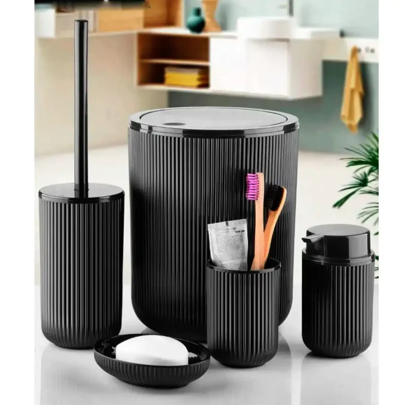 ست بهداشتی 5 پارچه دنیاپلاستیک ترکیه رنگ مشکی کد dunya-50008