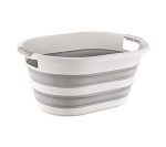 لگن و سبد لباس دسته دار تاشو هوبی لایف 25 لیتری طوسی سفید کد  081065