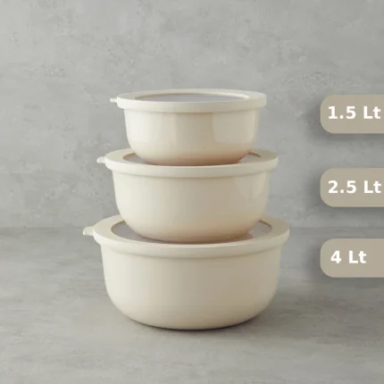 کاسه دربدار ضدنشتی پورتو سایز کوچک رنگ کرم 1.5 لیتر برند emhouse کد EP-1586