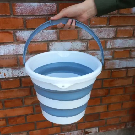 سطل تاشو دسته دار دنیاپلاستیک 12 لیتر سفیدطوسی کد 50017