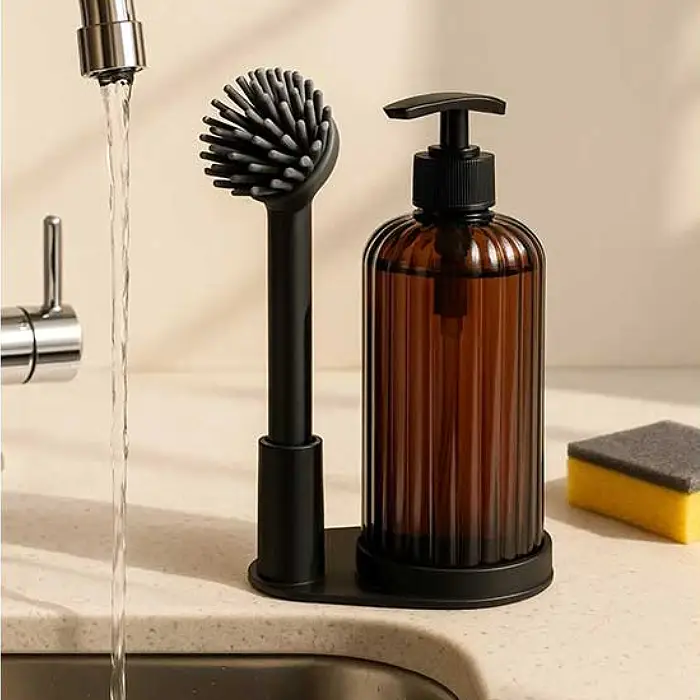 ست استنددار ظرف مایع صابون با برس کیولوکس aydo کد 7581